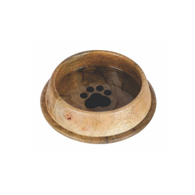 wooden non skid bowl with paw design (size: large)