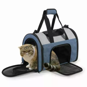 JESPET Soft-Sided Kennel Pet Carrier for Small Dogs, Cats, Puppy, Airline Approved Cat Carriers Dog Carrier Collapsible, Travel Handbag & Car Seat (Color: Blue Grey, size: 16" x 10" x 11")