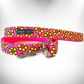 Flower Dog Leads (Color: Yellow Daisies on Pink, size: REGULAR Lead 1" width- 5' length)