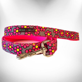 Flower Dog Leads (Color: Pink Daisies on Grey, size: REGULAR Lead 1" width- 5' length)