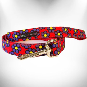 Flower Dog Leads (Color: Purple Daisies on Red, size: THIN Lead 5/8" width- 5' length)